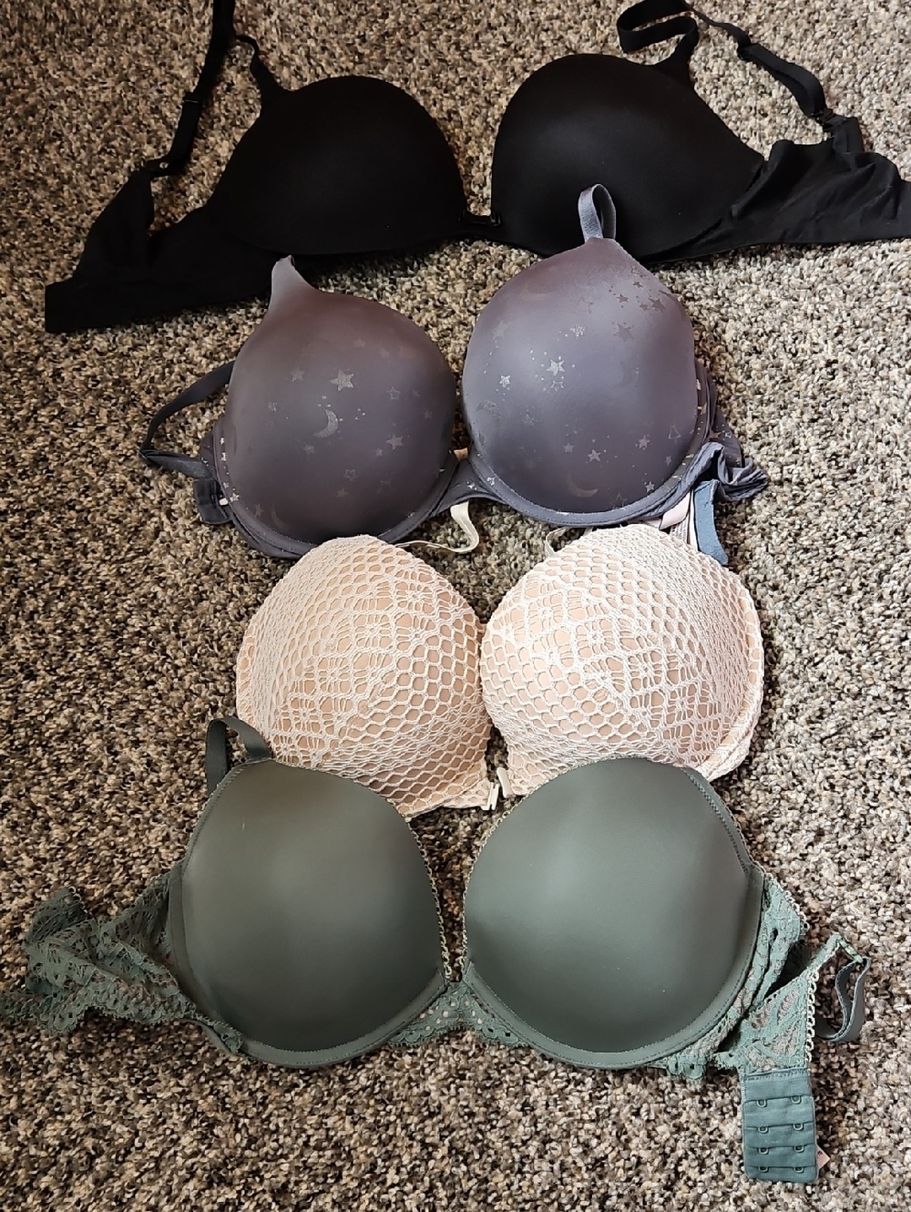 Women’s Padded Lace & Seamless Bra Set - Black, Gray, Beige, Olive
